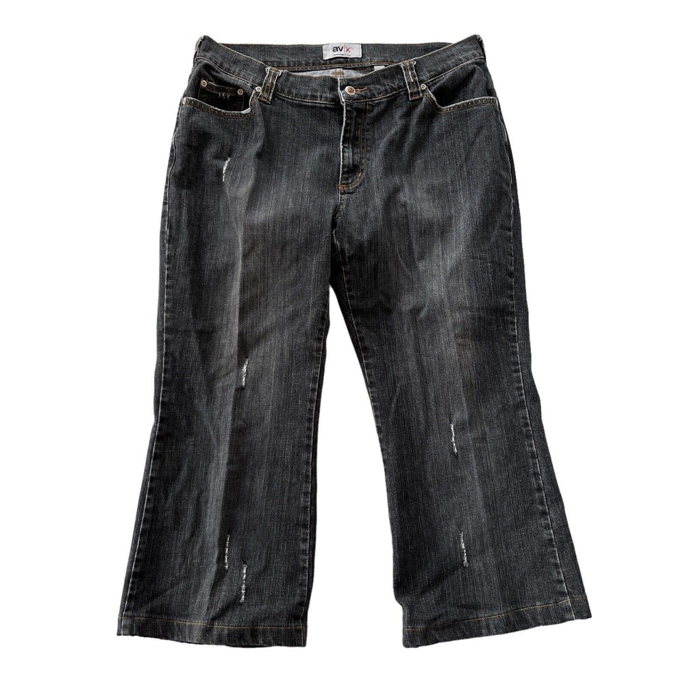 Avenue AV/X Blue Jeans 14 Cropped Distressed Embellished Five Pocket Stretch